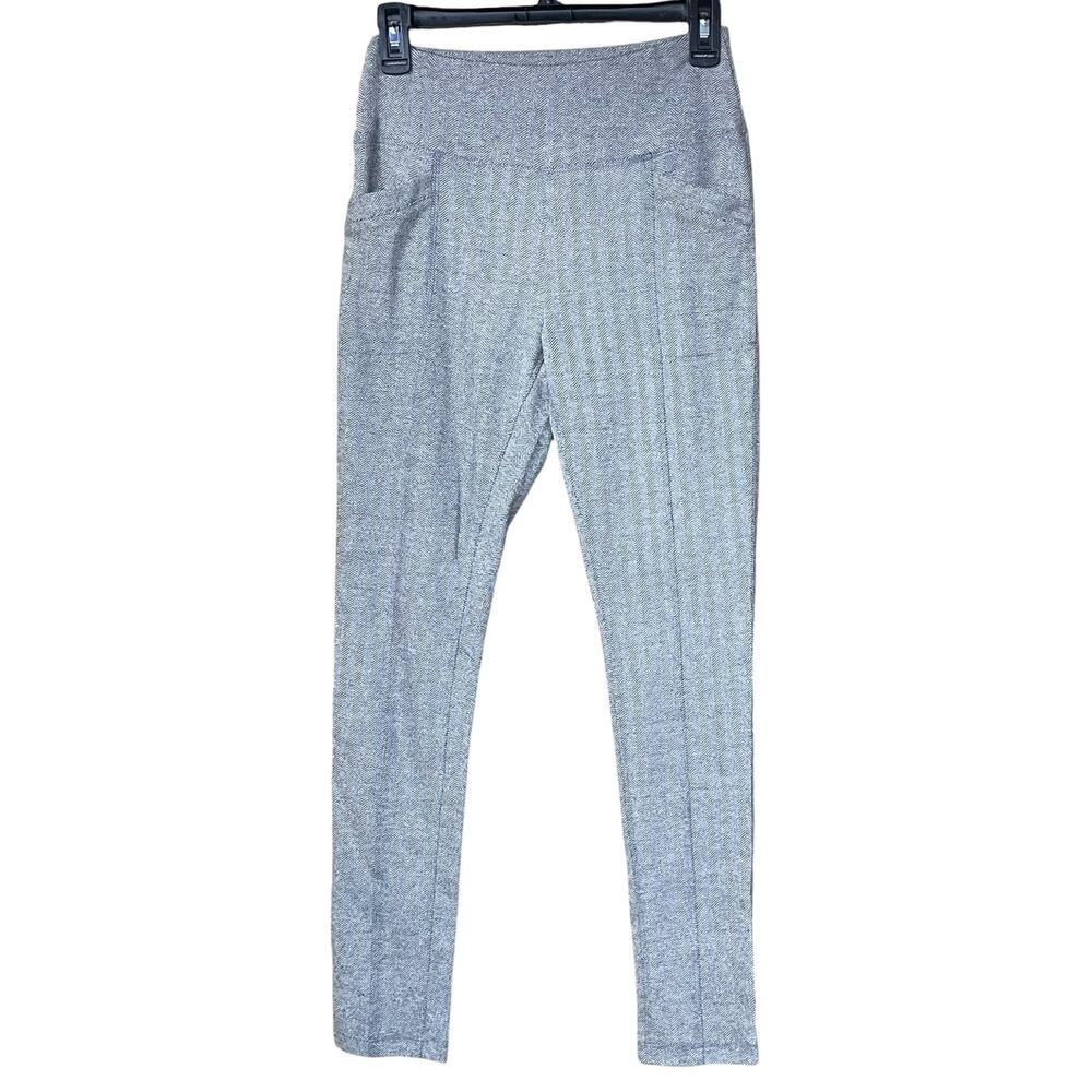 Womens Herringbone Tweed Skinny Pants Stretch High Rise Gray S
